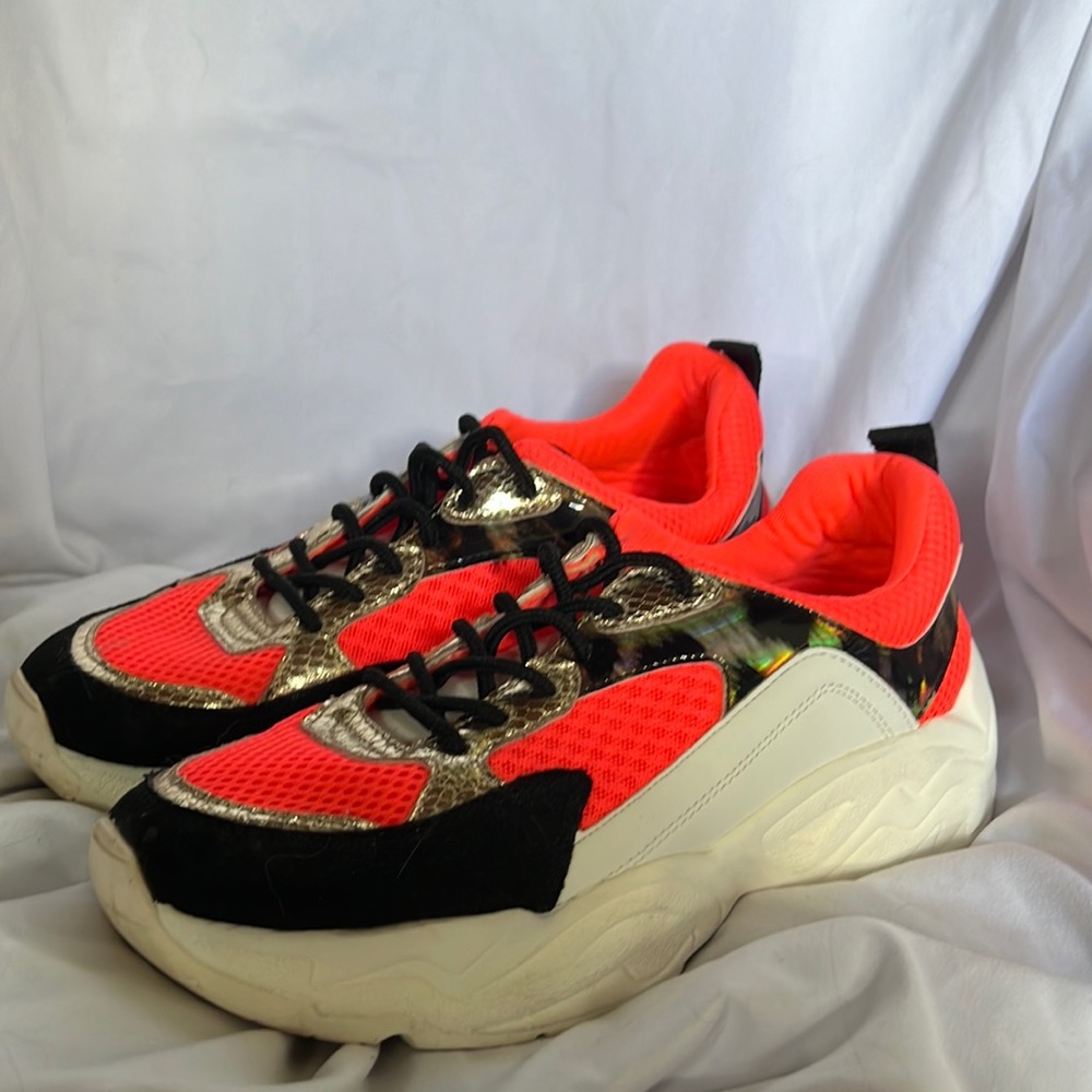 Steve Madden Neon Orange, Black & White Chunky Sneakers